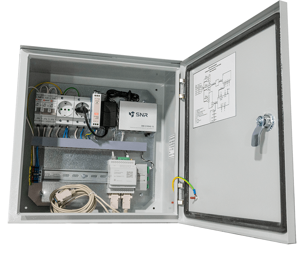 Фото ШД IP54 с GSM и Ethernet-модемом и разветвителем интерфейса